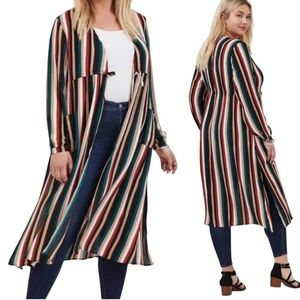 Torrid Striped Multicolor Georgette Kimono Duster Long Front Tie Size 3X
